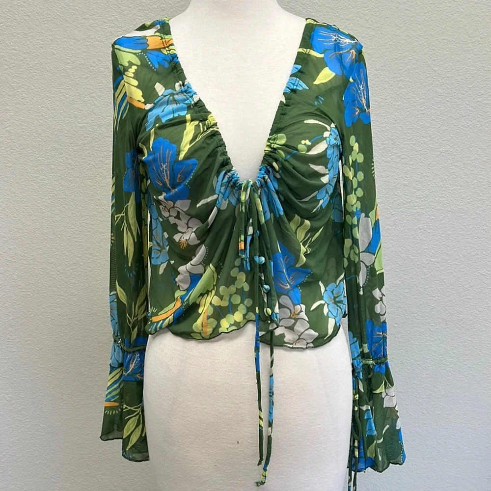 Free People Of Paradise Floral Bell Sleeve Top - Picture 7 of 13